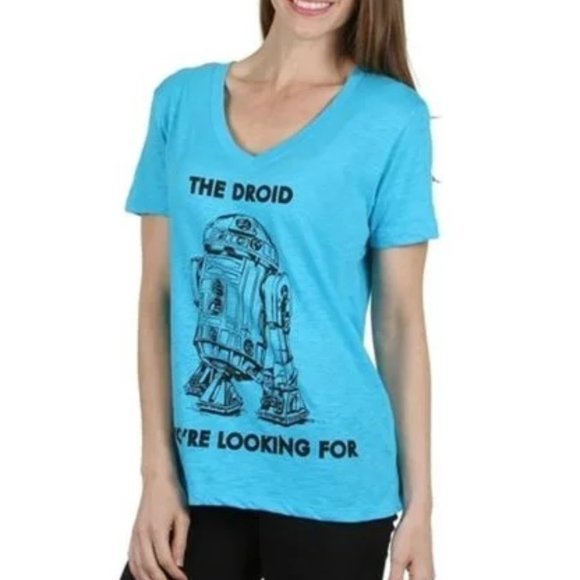 Women's Juniors Star Wars The Droid You're Looking V-neck T-shirt‎ in Turquoise - Picture 1 of 5